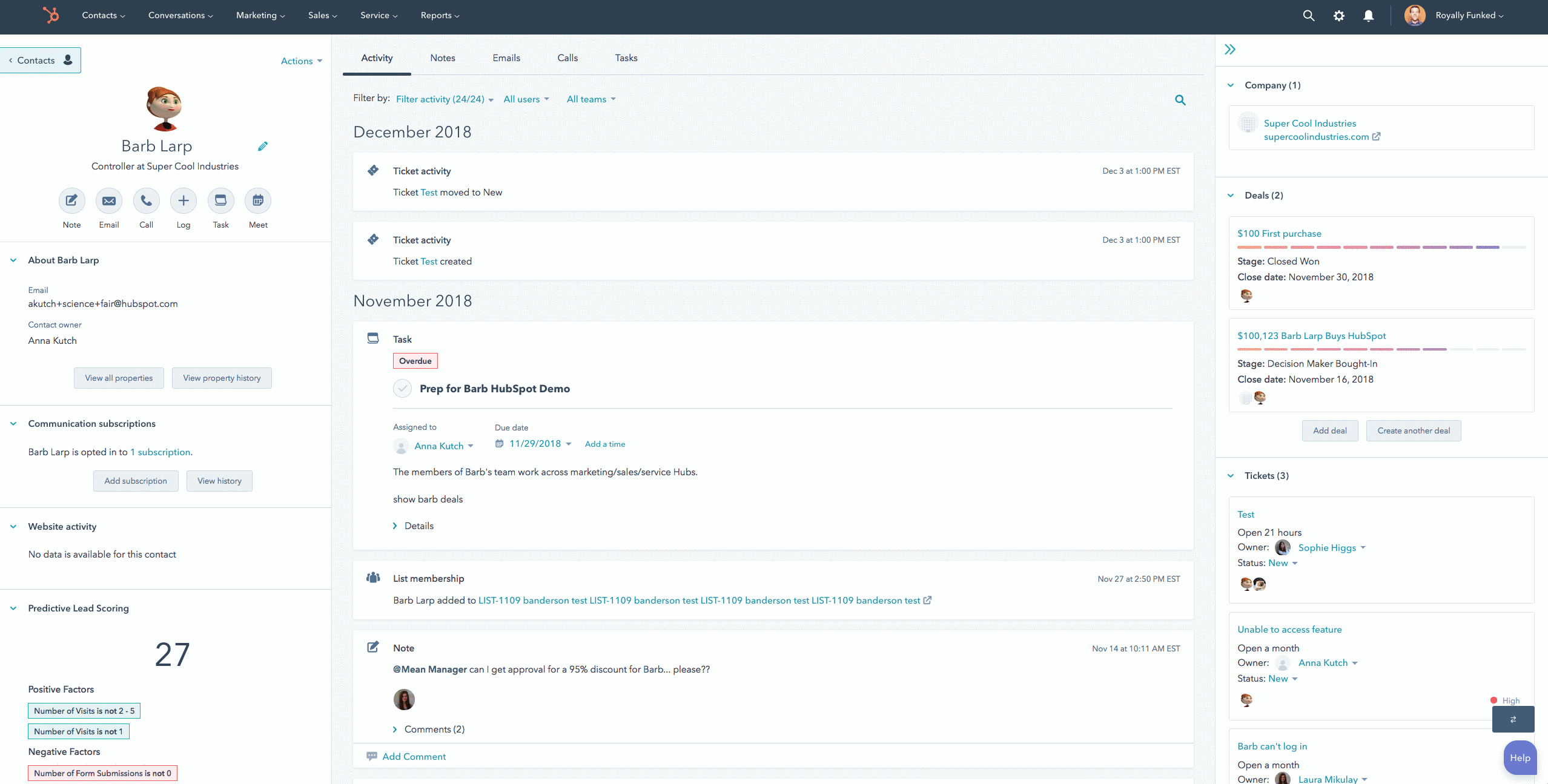 Contact record HubSpot